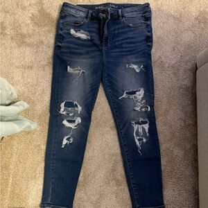 American Eagle Outfitters Women's Dark Blue Distressed Skinny Jeans